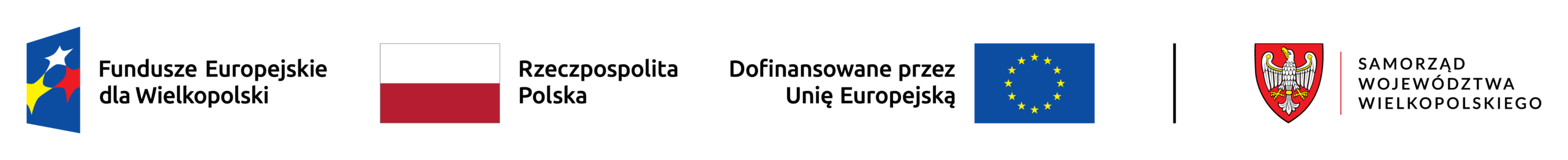 Fundusze Europejskie dla Wielkopolski, Rzeczpospolita Polska, Dofinansowane przez Unię Europejską, herb Województwa Wielkopolskiego